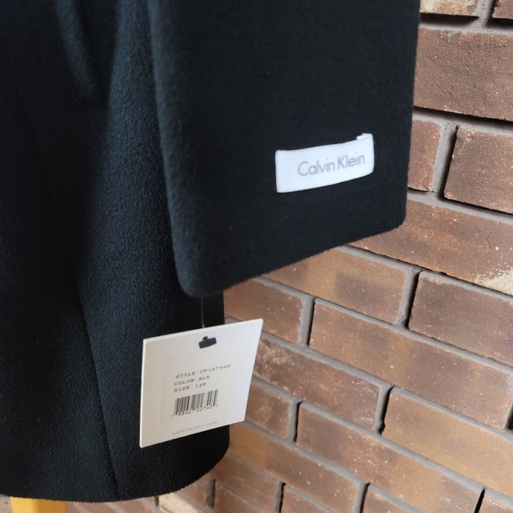 Calvin Klein black wool zip pea coat, sweater detail collar, petite 12 - Picture 5 of 12